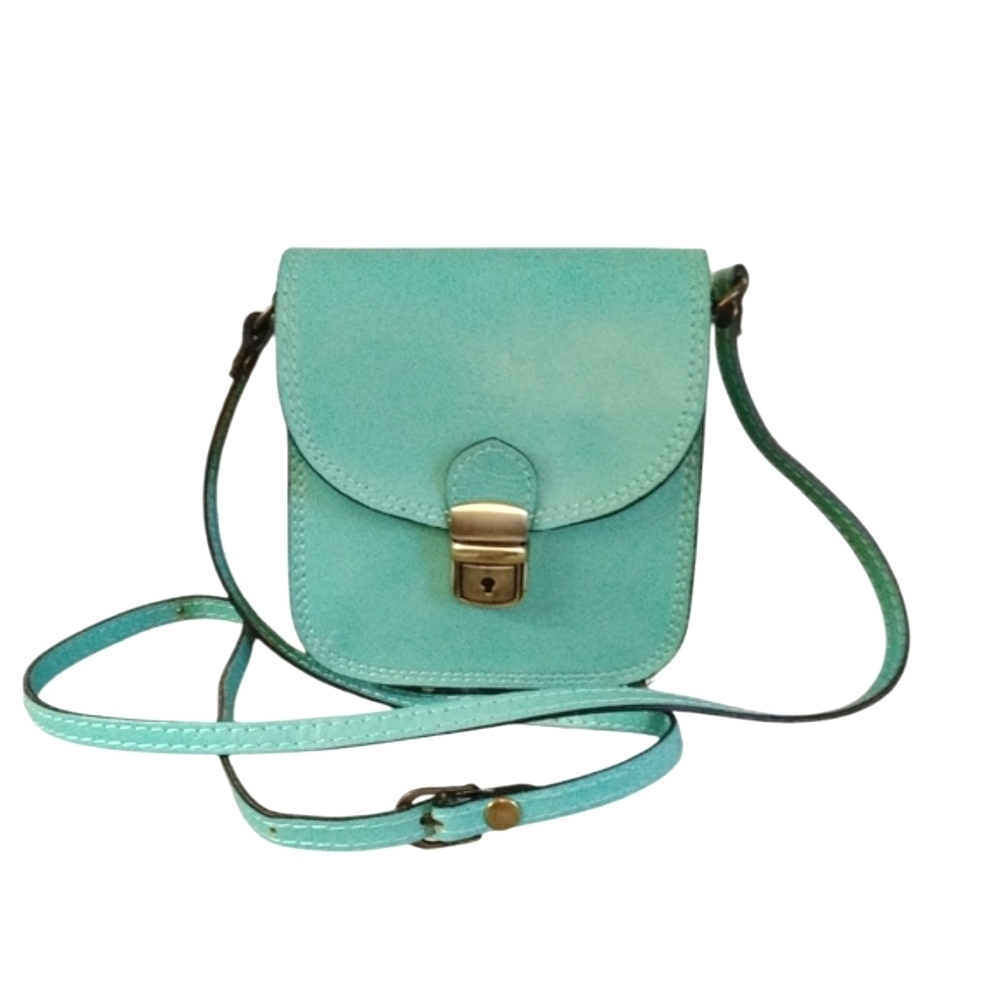 Florence Italian Leather Crossbody Bag Teal Structured Purse